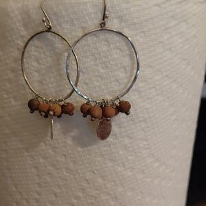 Silver & Wood Bead Earrings
